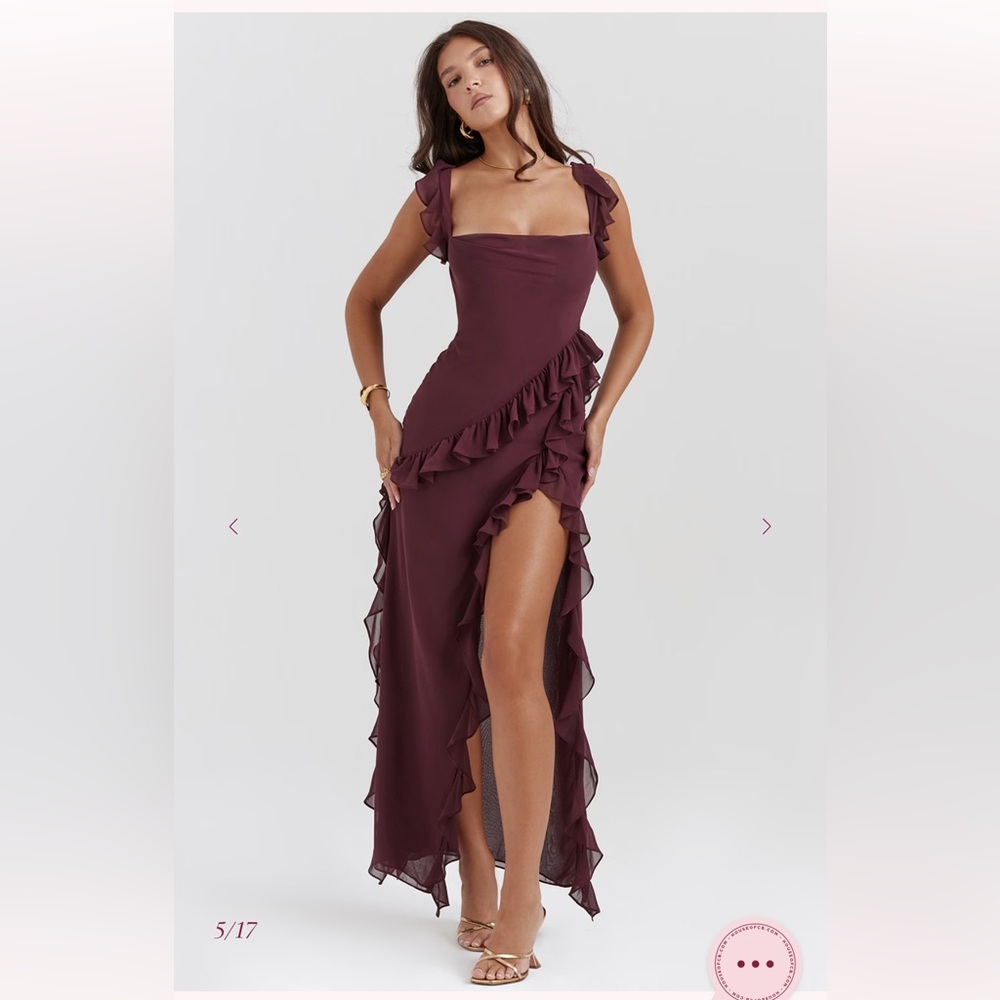 House of CB Burgundy Ruffle Dress